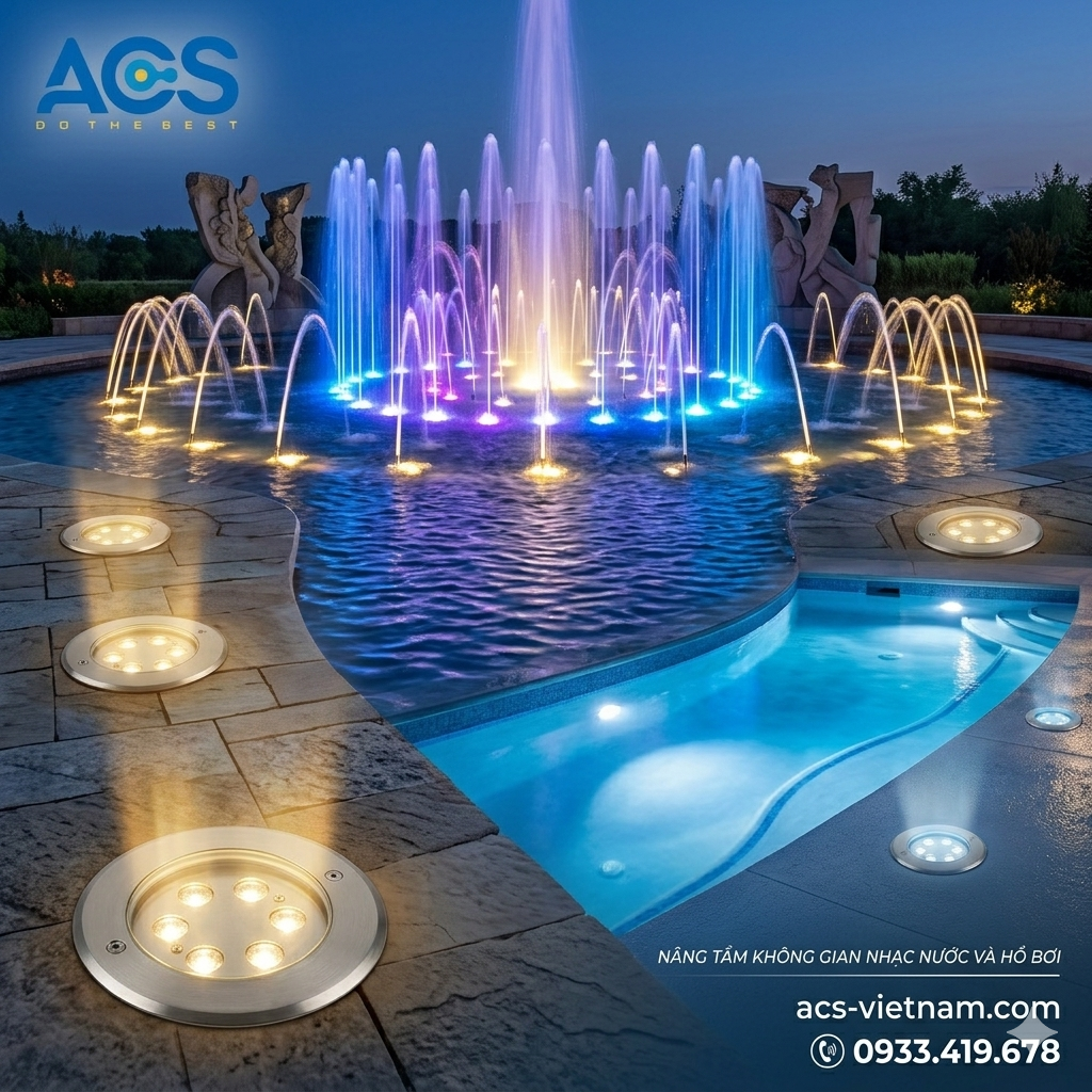 Ứng dụng đèn LED âm tường vào tiểu cảnh Đèn LED âm tường trong xu hướng nâng tầm sàn nhạc nước nghệ thuật