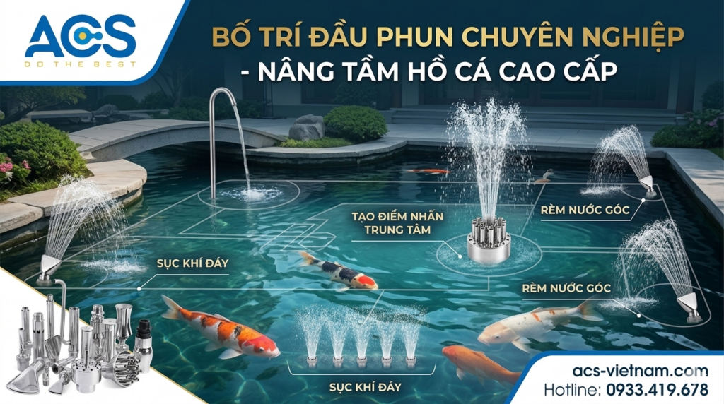 Hồ cá KOI nên lắp đặt vòi phun nước nào cho ấn tượng Bố trí vị trí đầu phun tối ưu trong không gian hồ cá