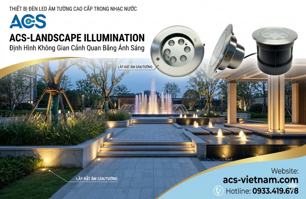 Ứng dụng đèn LED âm tường vào tiểu cảnh Vai trò ánh sáng trong việc định hình không gian cảnh quan