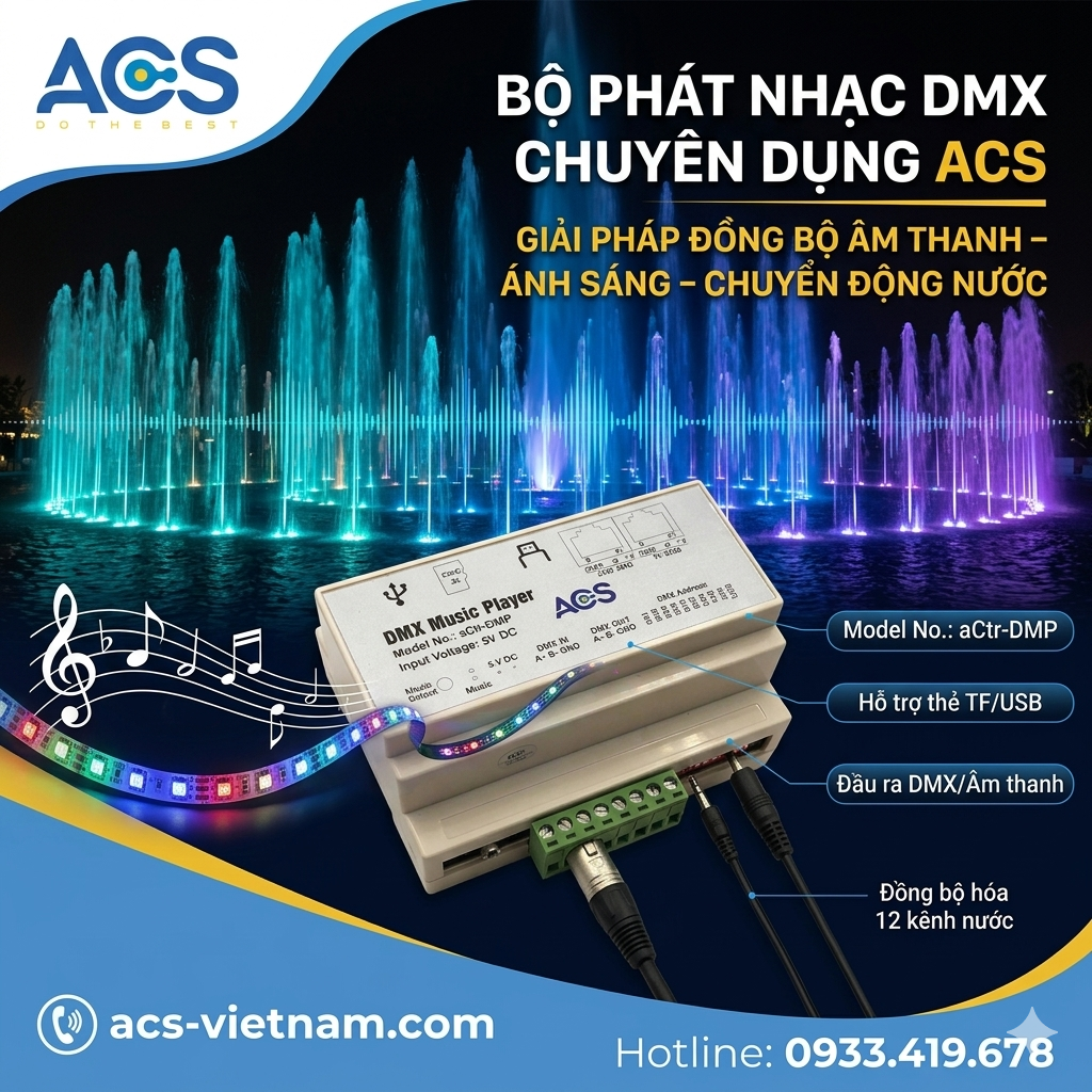 Đặc điểm nổi bật của bộ phát nhạc chuyên dụng Khả năng đồng bộ âm thanh – ánh sáng – chuyển động nước
