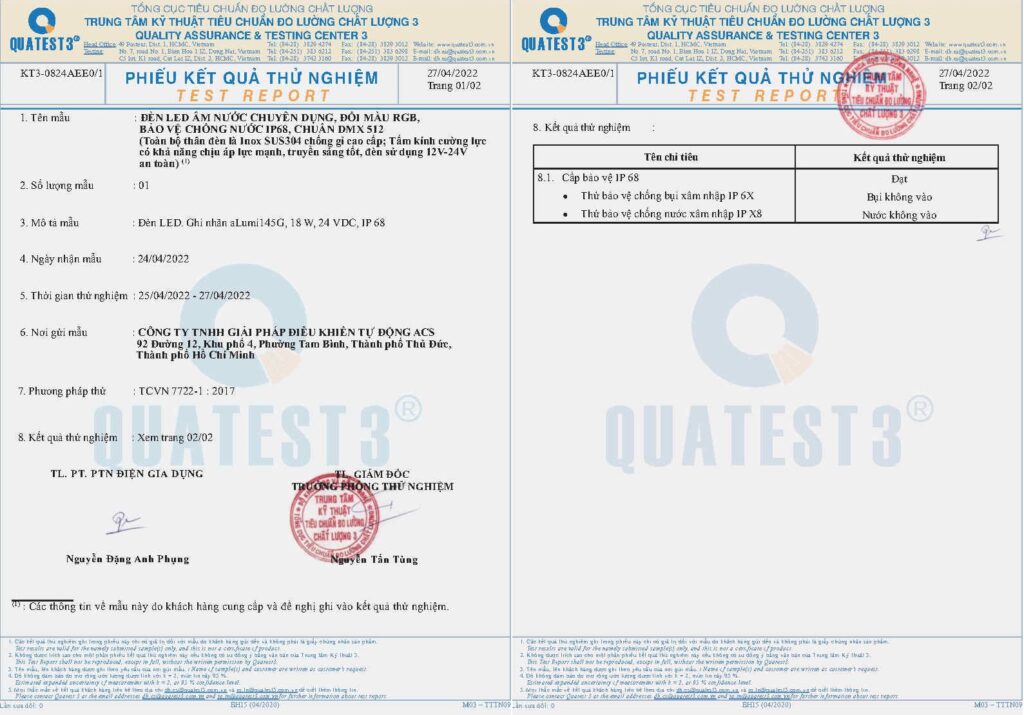 Chứng nhận chất lượng QUATEST 3 và tiêu chuẩn kiểm định thiết bị