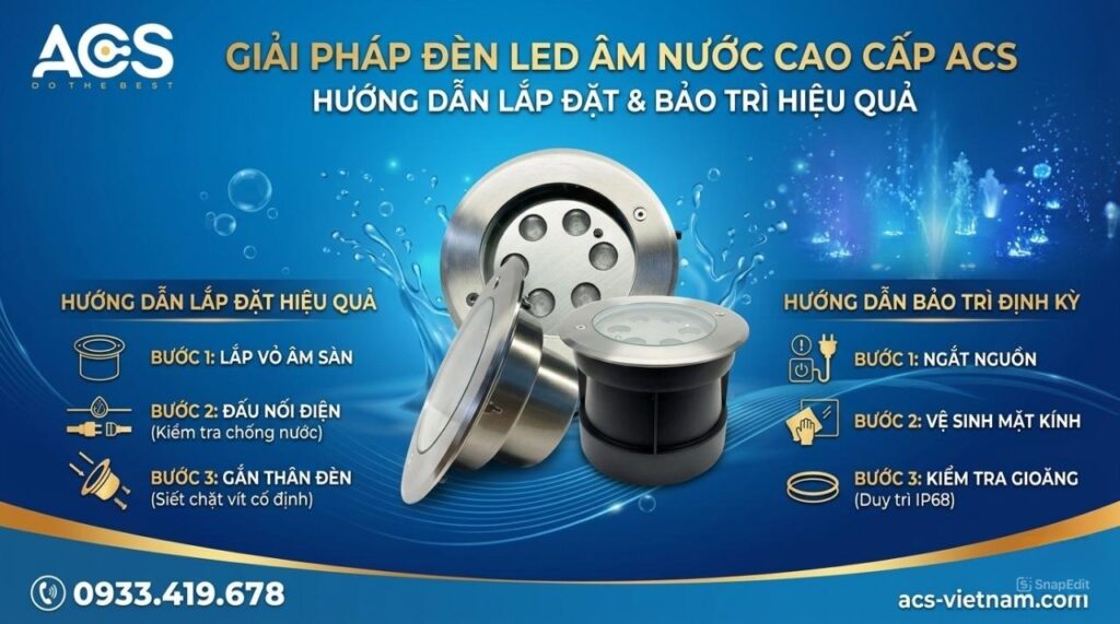 Lắp đặt đèn LED âm nước cho bể bơi Hướng dẫn sử dụng và bảo trì đèn LED âm nước hiệu quả